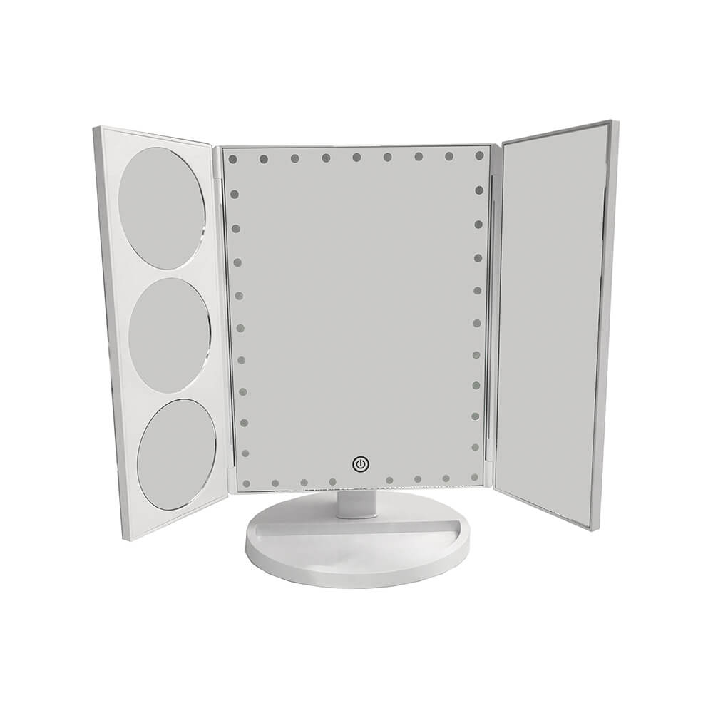 Lighted 3-Panel Pedestal Mirror