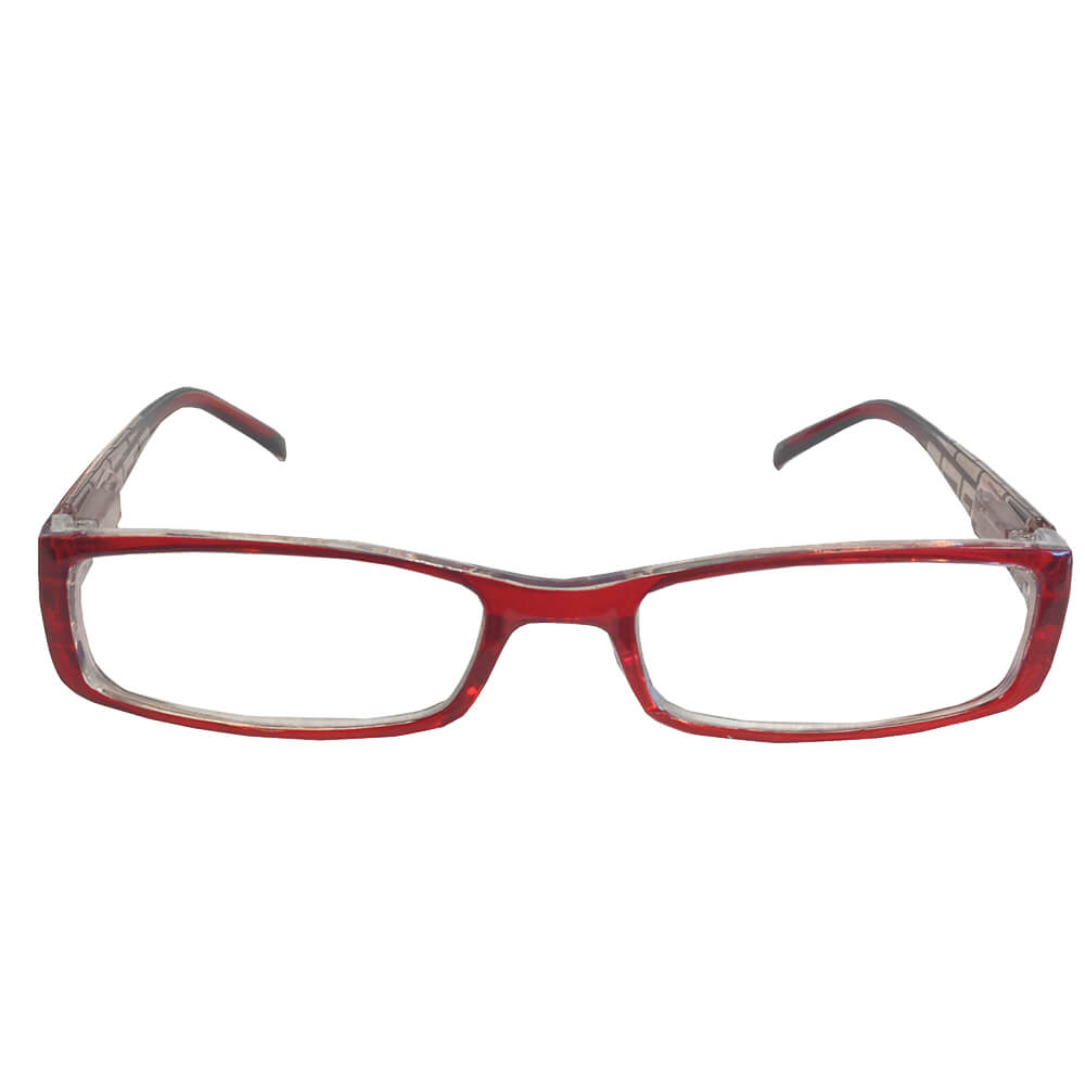 Cranberry Reader with Etched Greek Key Pattern Temples